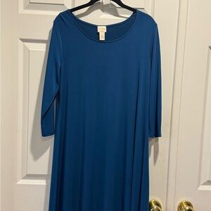 Chico's Size 0 Blue A-Line Dress with 3/4 Sleeves and Crew Neck